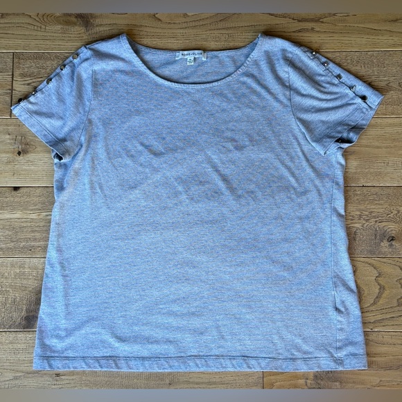 Rose & Olive Gray Short Sleeve T-Shirt with Silver Button Sleeves size XL - Picture 7 of 12